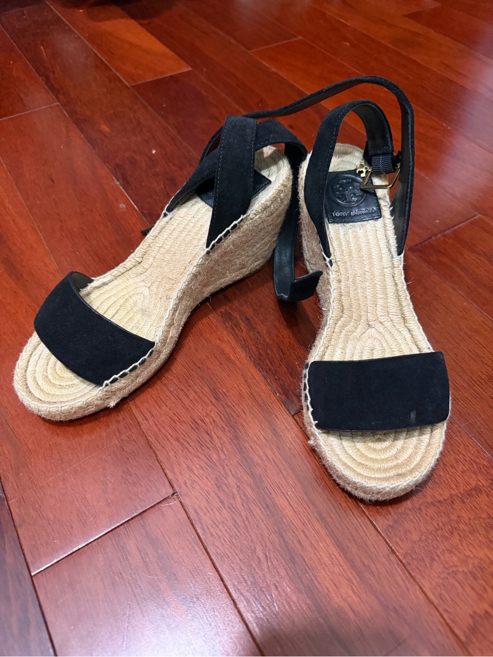 Tory Burch Black Espadrille Wedge Sandals